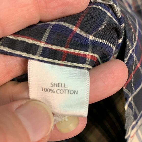 Saks Fifth Avenue Threads Blue Red Tan Plaid Cotton LS Button Up Shirt Size M - Picture 8 of 12